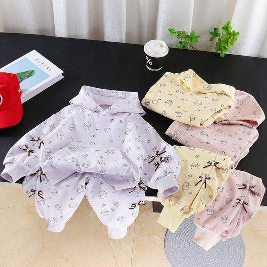 Girls' Stylish Long Sleeve Cat Sweatshirt New Infant Toddler Casual Two-Piece Set Baby Spring and Autumn Outfit