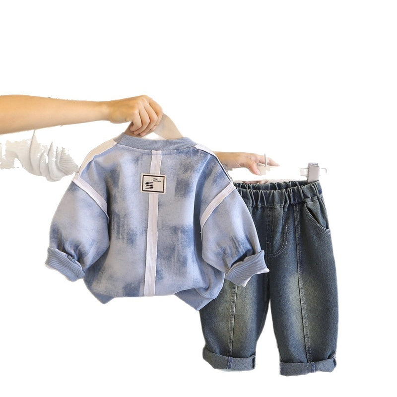 Boys' Spring and Autumn Sports Tie-Dye English Sweatshirt Two-Piece Set Children's Casual Long-Sleeve Clothes Baby Stylish Outfit