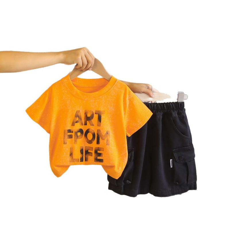 Boys' Outfit 2026 New Model Summer English-Style Short-Sleeve Two-Piece Set Baby Casual Clothes Children's Wear