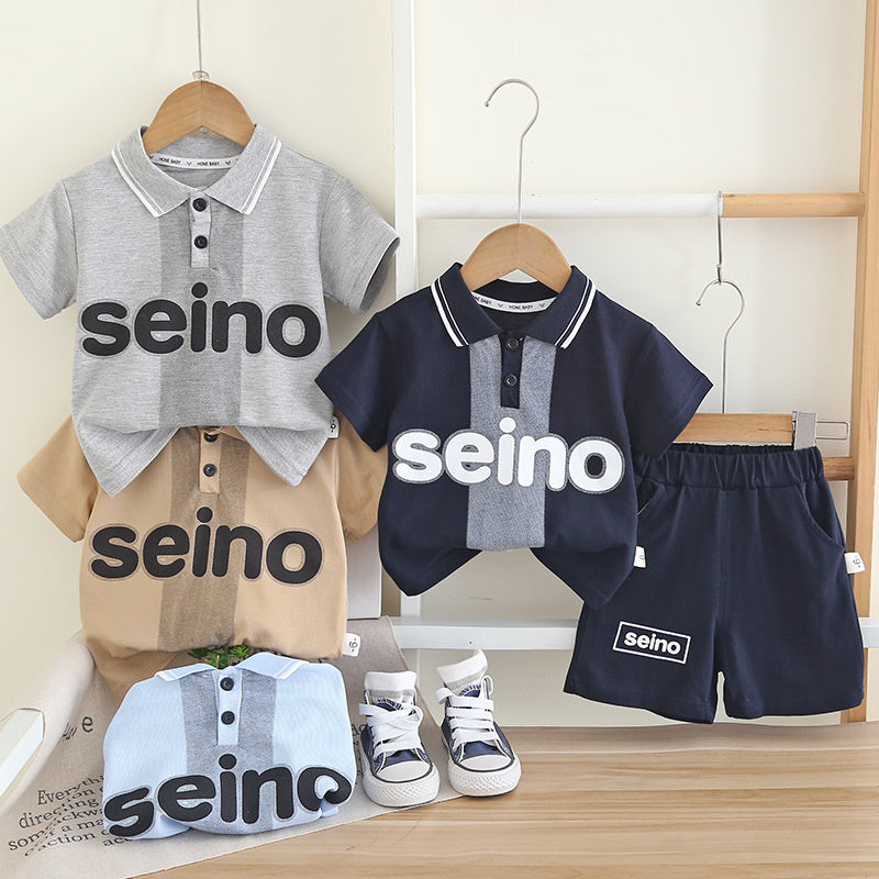 Boys' Outfit 2026 New Style Baby Summer Letter Print Short Sleeve Two-Piece Set for 1-2-3 Years Old 5