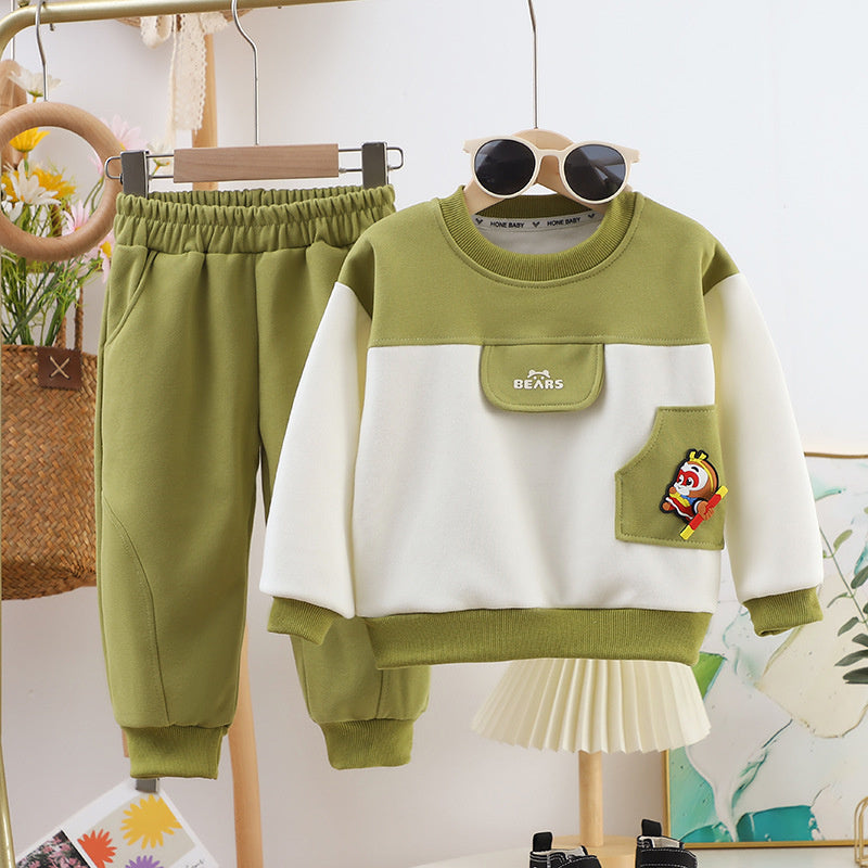 2025 New A-Class Boys Girls Baby Sweatshirt Spring and Autumn Golden Cudgel Free Rotation Children's Set