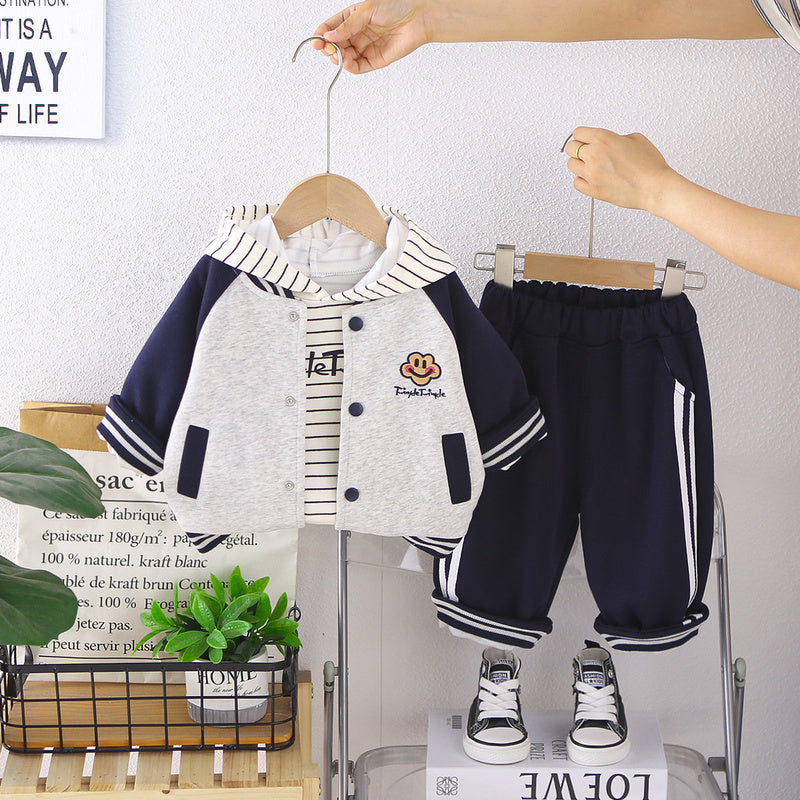 Boys' Suit 2026 New Spring and Autumn Fashionable Children's Cartoon Baseball Jacket Three-Piece Set Trendy
