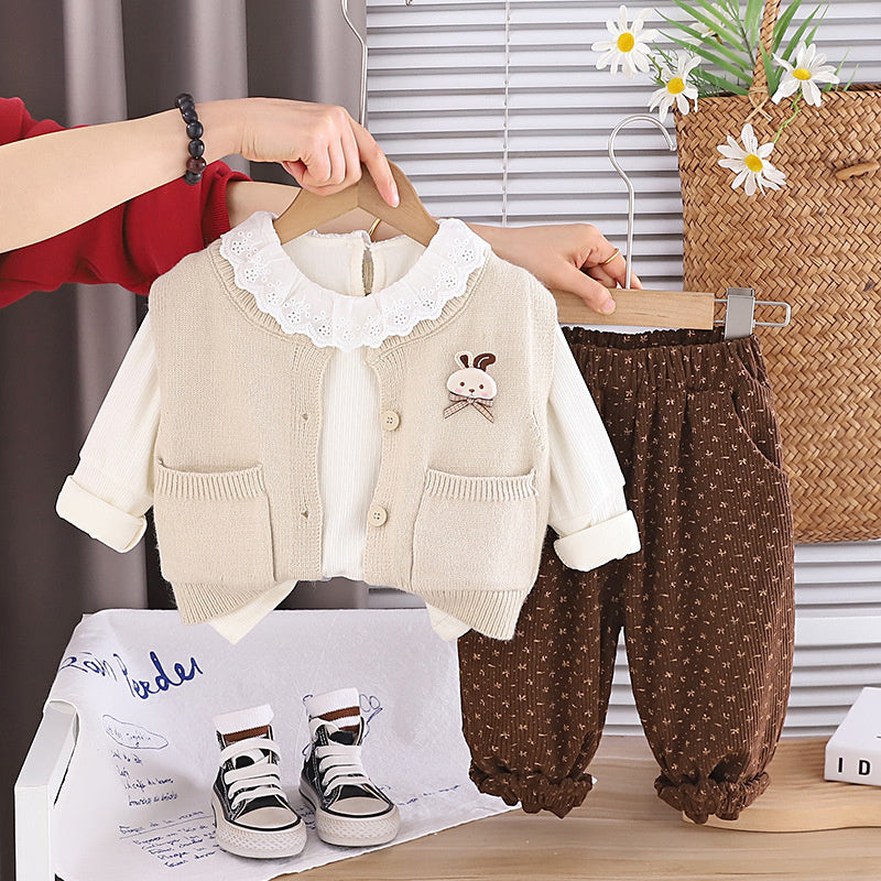 Girl Rabbit Pattern Cardigan Sweater Set 2026 New Model Infant Baby 3-year-old Children's Clothing for Girls Spring and Autumn