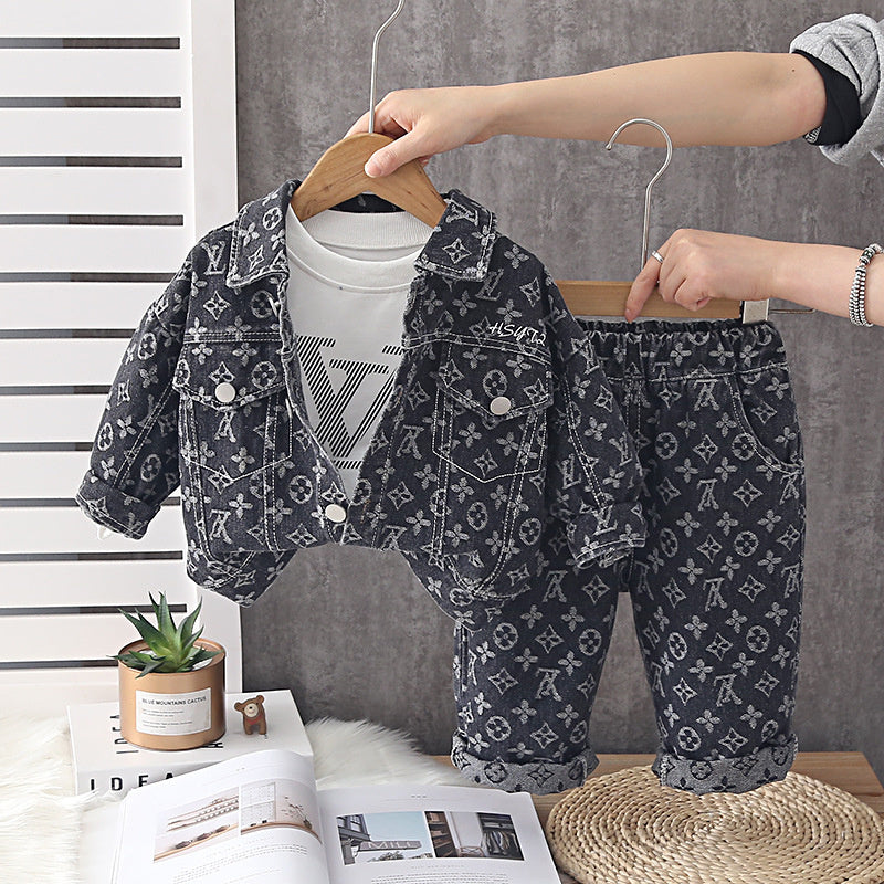 Boys' Outfit 2026 New Fashionable Spring Autumn Clothes for Babies Cool and Stylish Denim Jacket Three-Piece Set Wholesale