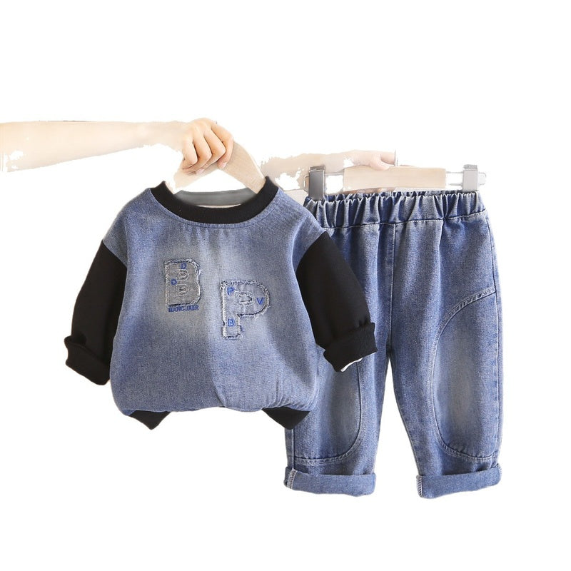 Boys' Outfit 2026 New Style Infant Children's Spring and Autumn Long-Sleeve Letter Sweatshirt Two-Piece Set Trendy Baby Boy Clothes