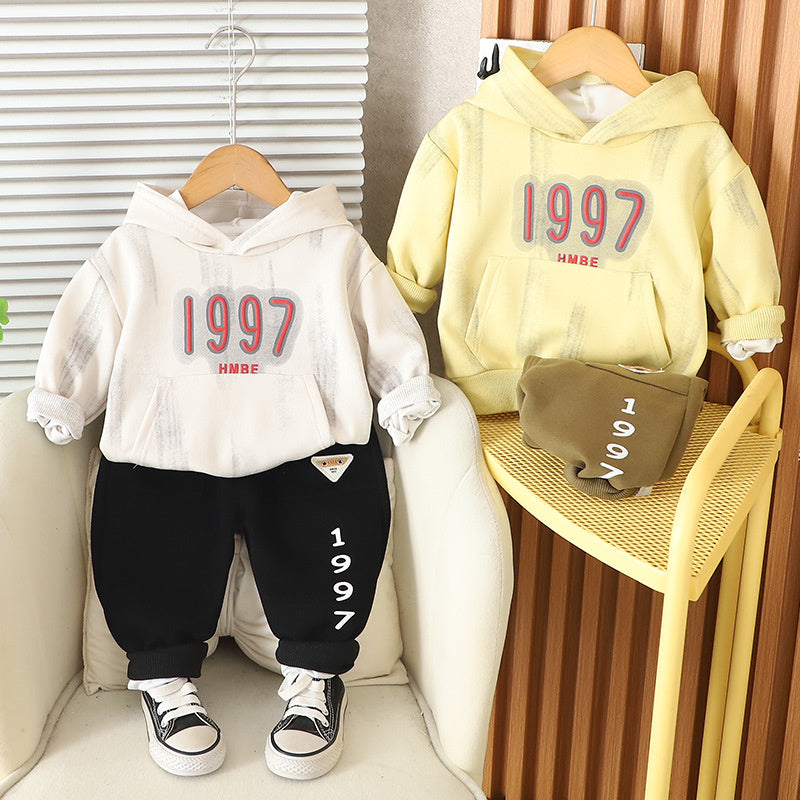 Boys' Stylish Trendy Children's Clothing Baby Two-Piece Set 2025 New Infant Spring and Autumn Sweatshirt Clothes for Ages 1 to 5