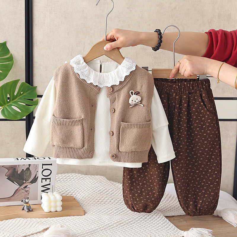 Girl Rabbit Pattern Cardigan Sweater Set 2026 New Model Infant Baby 3-year-old Children's Clothing for Girls Spring and Autumn