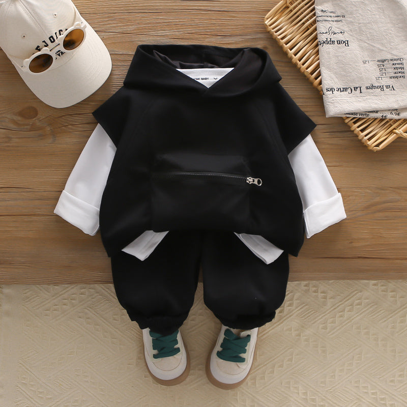 Baby Boy Sports Suit Spring and Autumn 2025 New Children's Casual Trendy Toddler Boys Big Pocket Hoodie Three-Piece Set
