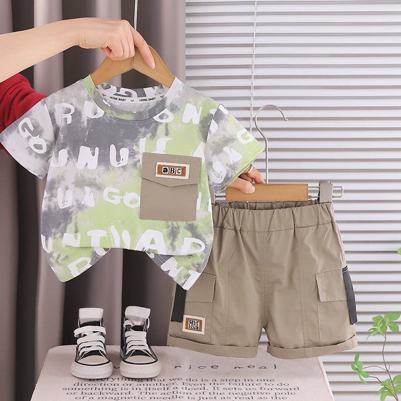 Boys' Outfit 2026 New Fashionable Two-Piece Set Baby Summer Thin Tie-Dye Short Sleeve Infant Casual Trendy