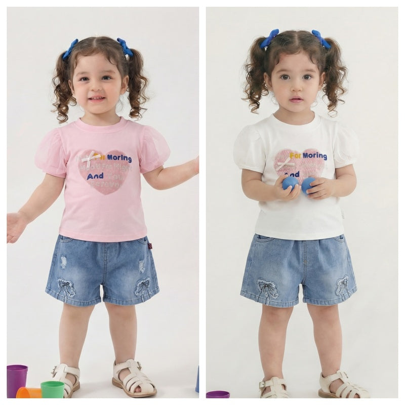 Girls' Heart-Shaped Short Sleeve Set 2026 New Fashionable Baby Girl Clothes Casual Children's Summer Outfit