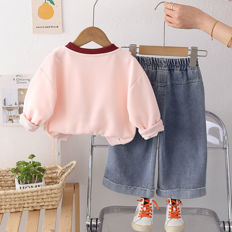Baby clothes spring, cute sweet lace sweatshirt two-piece set for 10-month to 1-year-old little girls, spring and autumn outfit