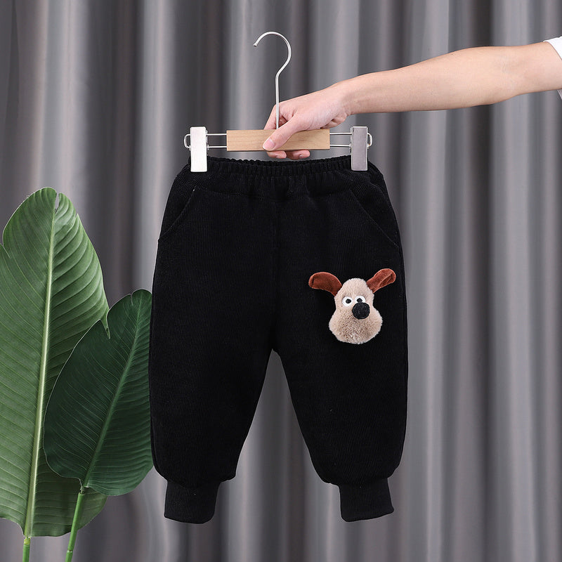 Boys and Girls Thickened Fleece-Lined Cotton Casual Baby 0-5 Years Corduroy Cartoon Warm Jogger Pants Manufacturer 2