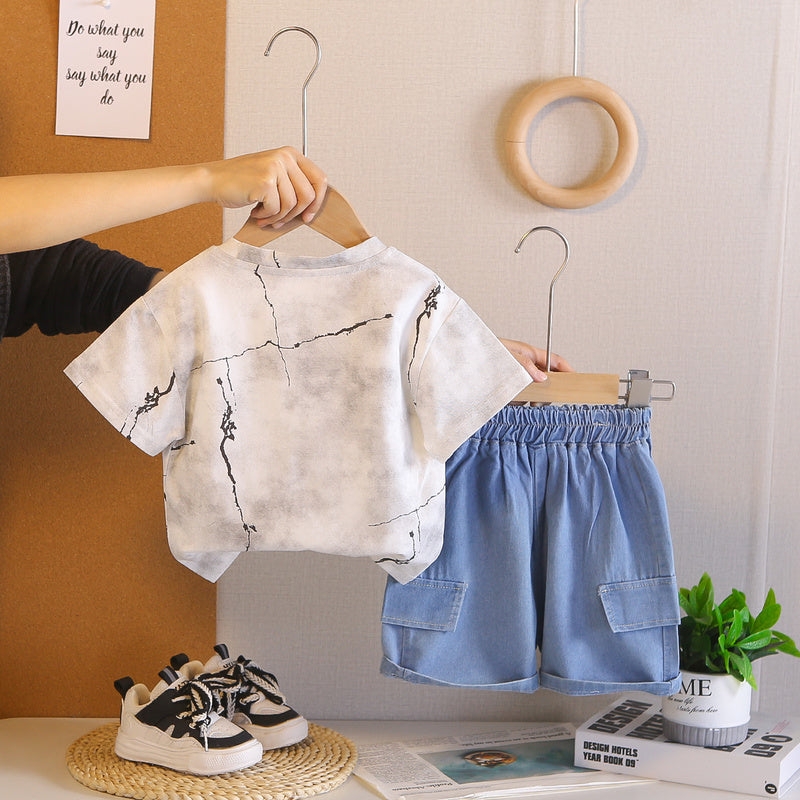 Boys' Summer Outfit 2026 New Stylish and Cool Baby Children's Pocket Short-Sleeve Two-Piece Fashionable Clothes