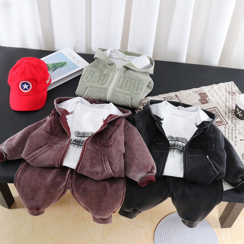 Boys' Outfit 2026 New Stylish Spring and Autumn Three-Piece Set for Young Boys with Letter Hoodie Trendy