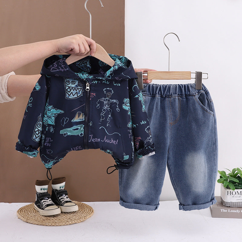 Boys' Sportswear Outfit 2026 New Stylish Long-Sleeve Tracksuit for Kids Spring and Autumn Trendy Clothing