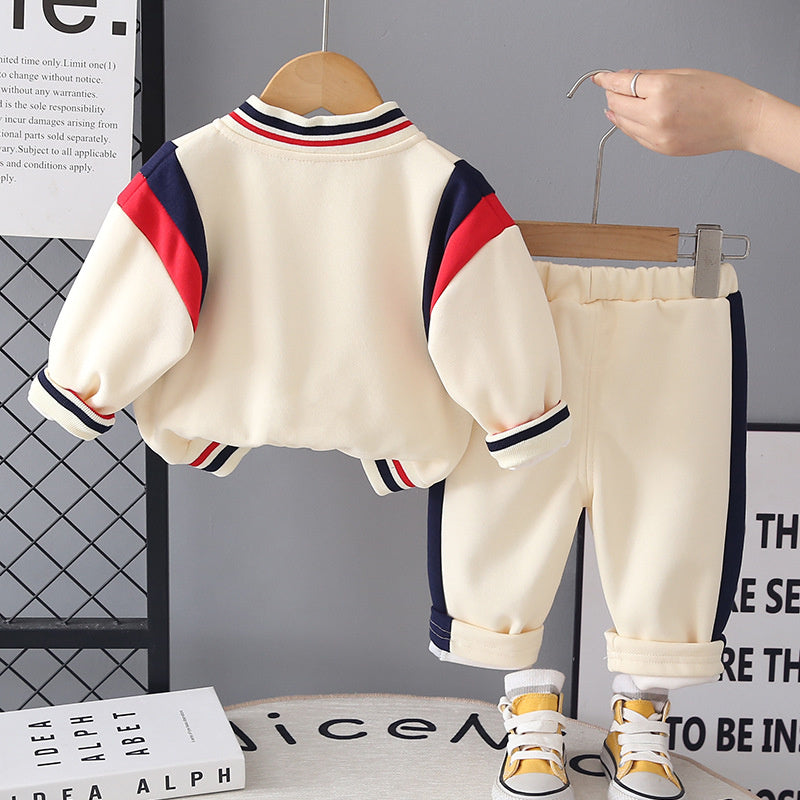 Children's Boys' and Autumn Clothing 2026 New Spring Fashionable Sporty Letter Baseball Outfit Three-Piece Set