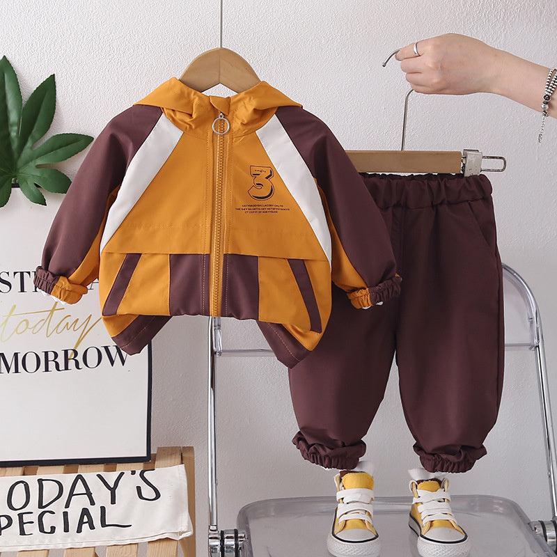 Boys' Spring and Outfit 2026 New Fashionable Children's Color-Block Jacket Two-Piece Set Baby Autumn Sports Trend Wholesale