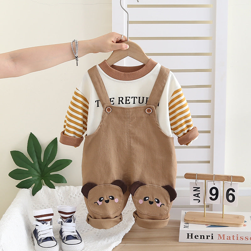 Baby Boy Spring Outfit Children's Stylish Toddler Infant Clothes 1-3 Years Old Boys Cute Overalls Two-Piece Set