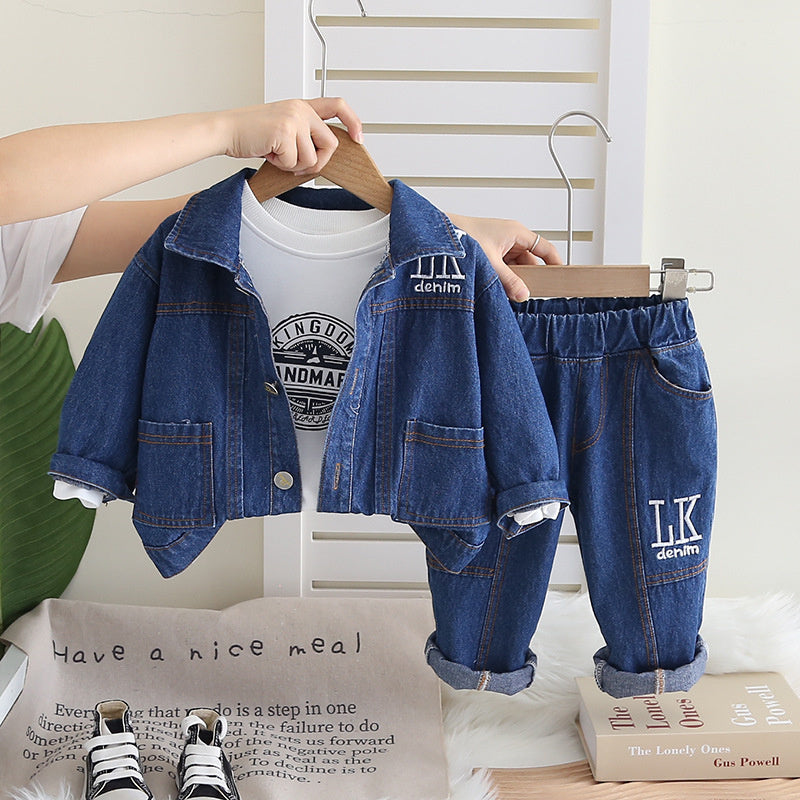 Boys' Outfit Stylish Baby Clothes Spring and Infant Handsome Clothing Autumn Children's Denim Three-Piece Set