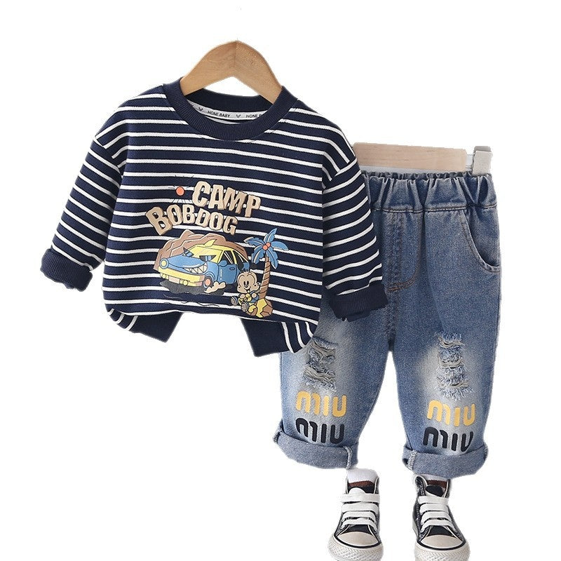 Boys' Autumn 2026 New Model 3 Clothes Baby Striped Children's Clothing 1-Year-Old Boy Cool and Stylish Spring Outfit