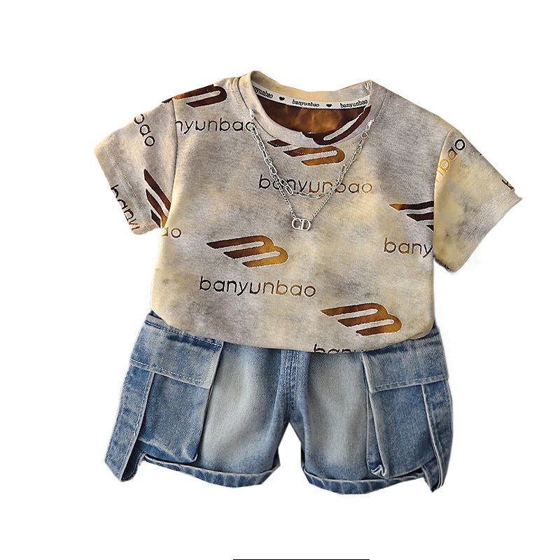 Baby Boy Outfit 2026 New Children's Clothing Boys' Summer Short-Sleeve Letter Print Two-Piece Set Trendy
