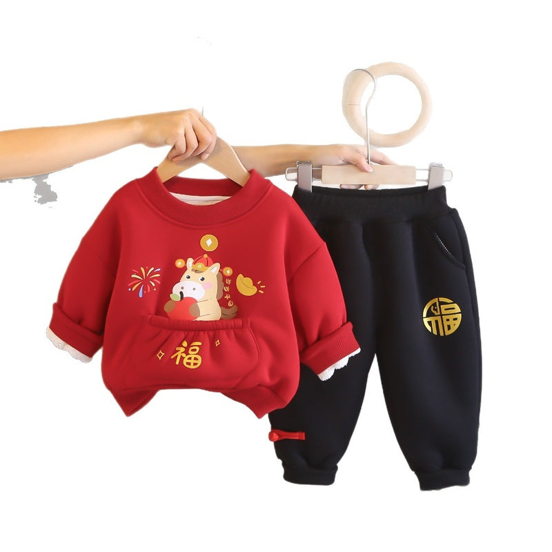 Boys and Girls Baby Outfit Stylish 2 Children Red Clothes Infant New Little Kids Clothing 1 Year Old Winter Set