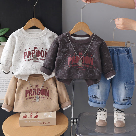 Boys' Outfit 2026 New Fashionable Children's Sweatshirt Pants Two-Piece Set Baby Spring and Autumn Clothes