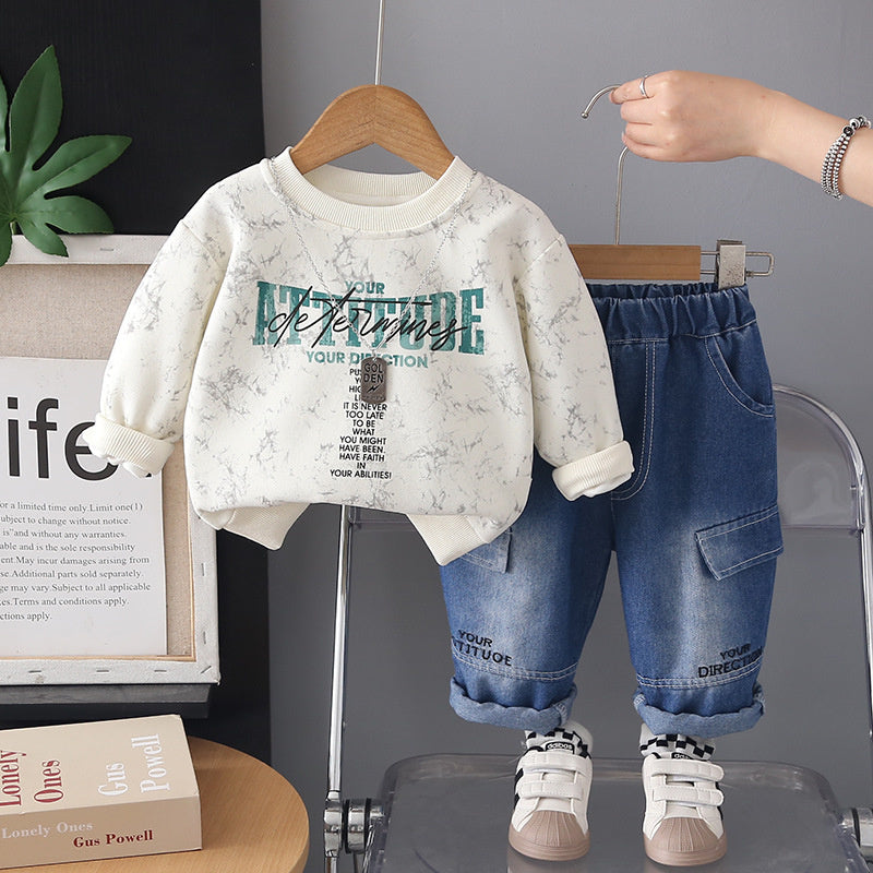 Boys' Outfit 2026 New Fashionable Children's Spring and Autumn Stylish Casual Letter Print Two-Piece Set Wholesale