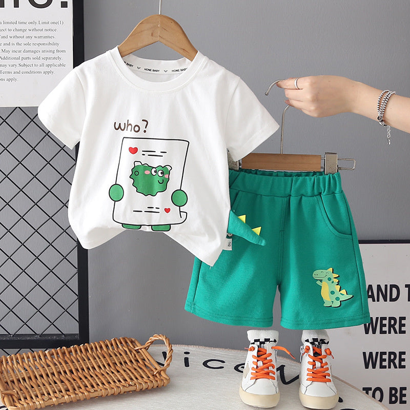 Boys' Summer Short-Sleeve Set 2026 New Fashionable Thin Casual Dinosaur Tail Two-Piece Outfit for Children and Toddlers