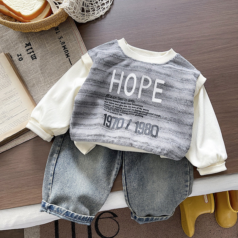 Baby Boy Outfit 2026 New Stylish Striped Sweatshirt and Sweatpants Boys' Spring Casual Two-Piece Set