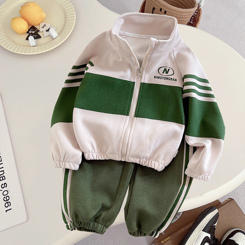 Boys' Outfit 2025 New Girls' Spring and Autumn Long Sleeve Children's Sweatpants Two-Piece Set Trendy