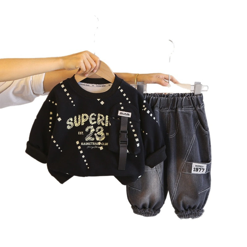 Boys' Outfit Baby 2026 New Fashionable Infant Spring and Autumn Letter Pocket Sweatshirt Two-Piece Set Trendy