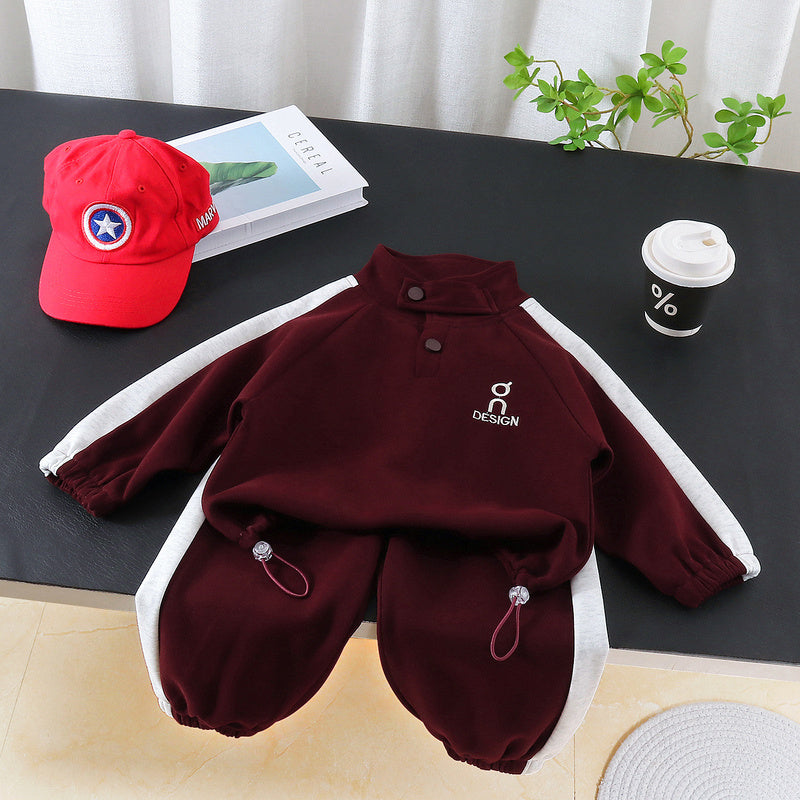 Boys' Outfit 2026 New Korean Style Children's Stand Collar Letter Print Sweatshirt Two-Piece Set for Toddlers in Spring and Autumn