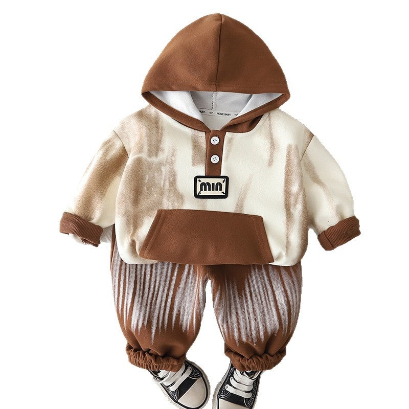 Boys' Autumn Outfit, New Spring Style for Baby Boys, Casual and Stylish Tie-Dye Hoodie Two-Piece Set