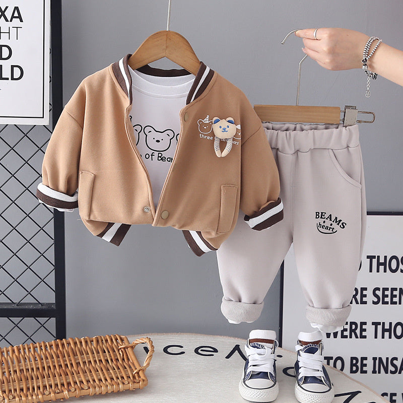 Children's Clothing Spring Autumn New Boys Infant Baby Kids Suit Casual Long Sleeve Three Bears Three-piece Set Trendy