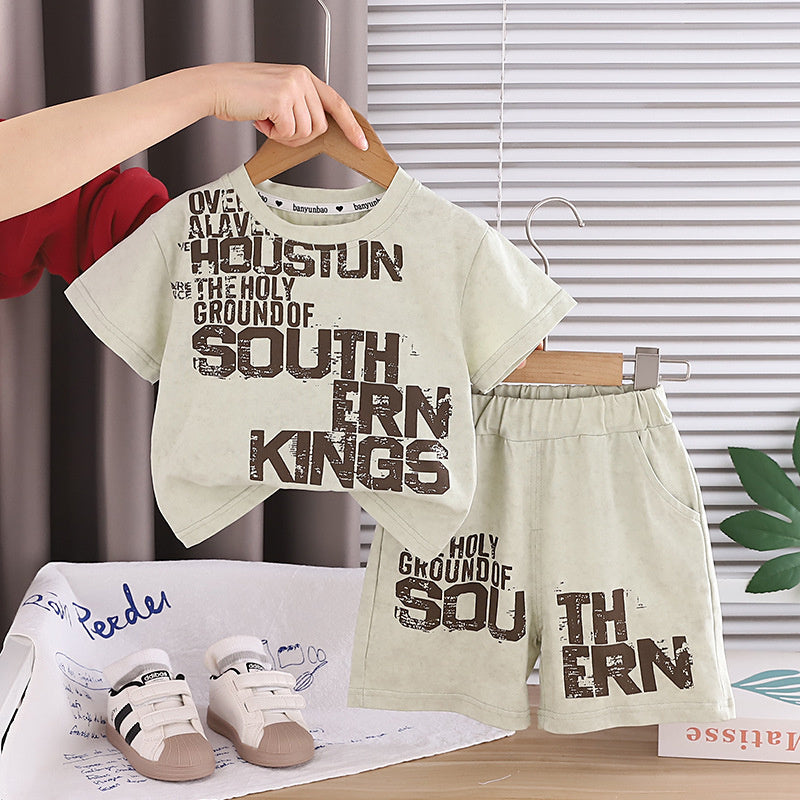 Boys' Summer Outfit 2026 New Fashionable Casual Sports Short Sleeve Shorts Two-Piece Set for Boys