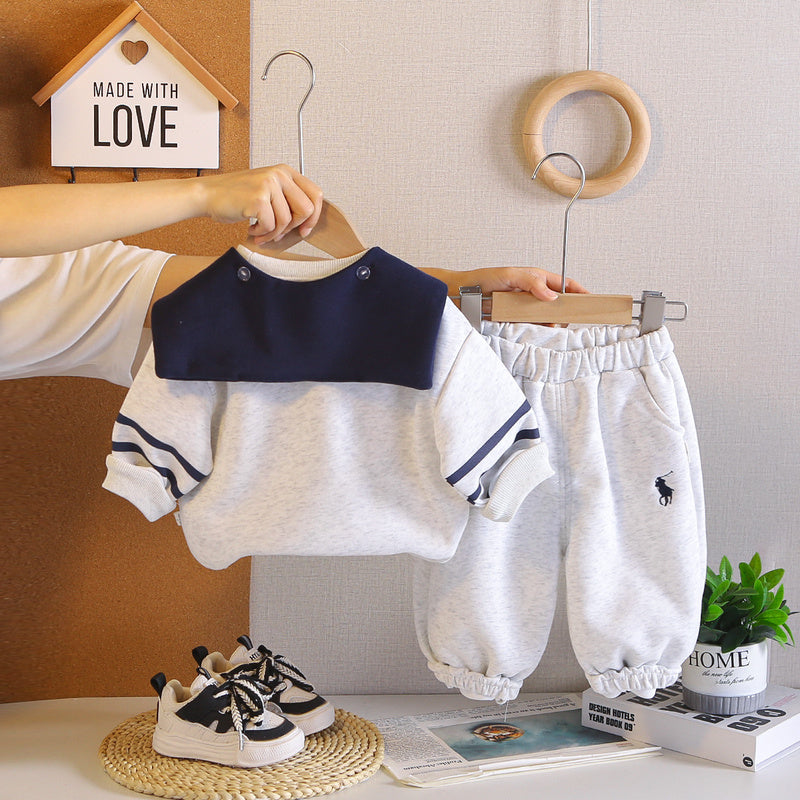 Boys' Outfit Baby 2026 New Fashionable Infant Spring and Autumn Shawl Embroidered Sweatshirt Two-Piece Set Trendy