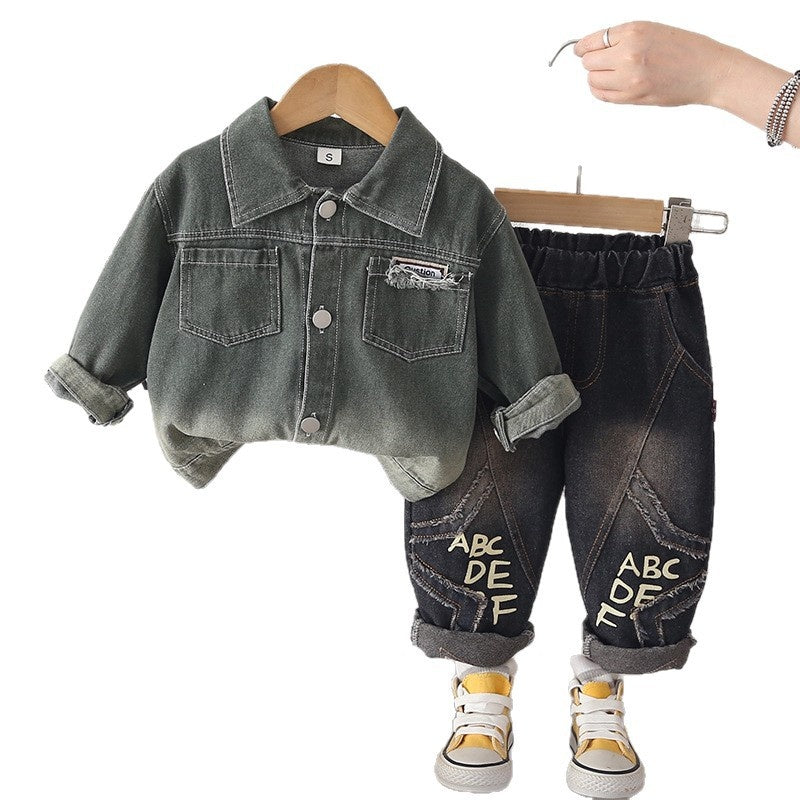 Boys' Outfit 2026 New Fashionable Denim Baby Boys, Spring and Autumn Two-Piece Trendy Set for Infants