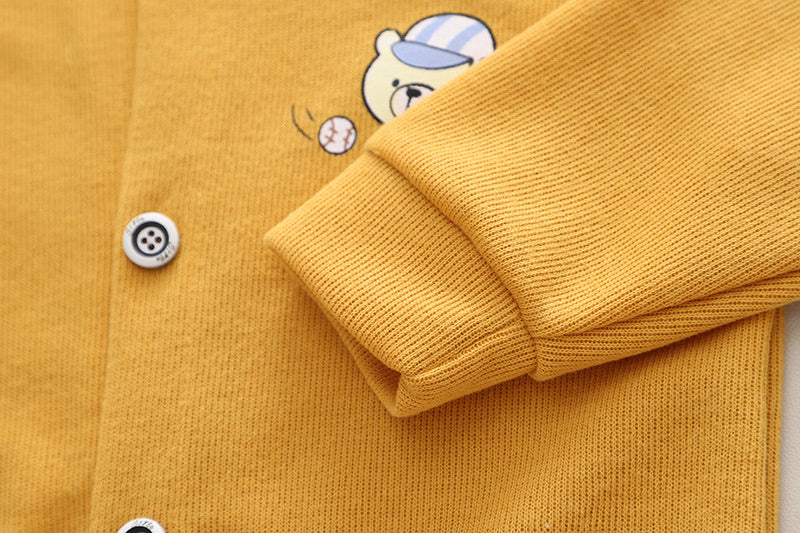 Autumn Children's New Three-Piece Comfortable Cardigan Cartoon Bear Print Long Sleeve Jacket Boys' Set Manufacturer Wholesale