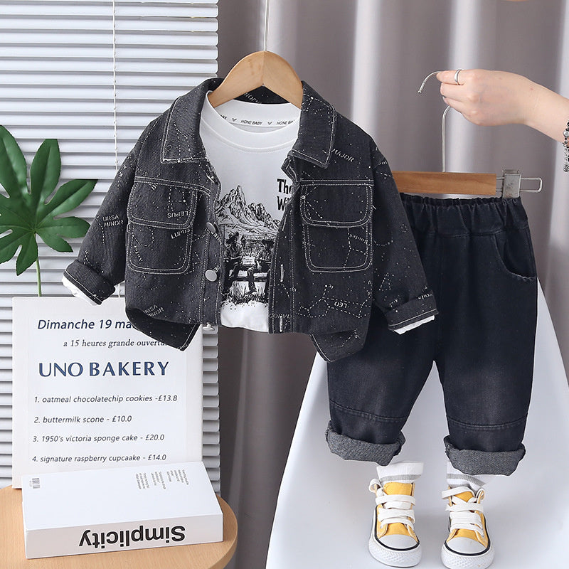 Boys' Outfit 2025 New Fashionable Baby Spring and Autumn Infant Children's Casual Three-Piece Set Trendy