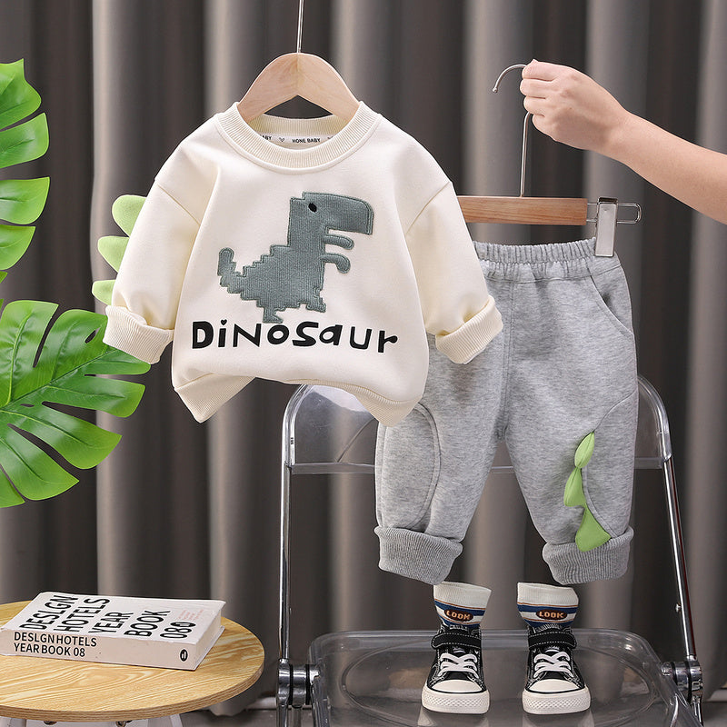 2025 New Children's Clothing Casual Spring and Autumn Boys' Dinosaur Sweatshirt Two-Piece Set One Piece Dropshipping