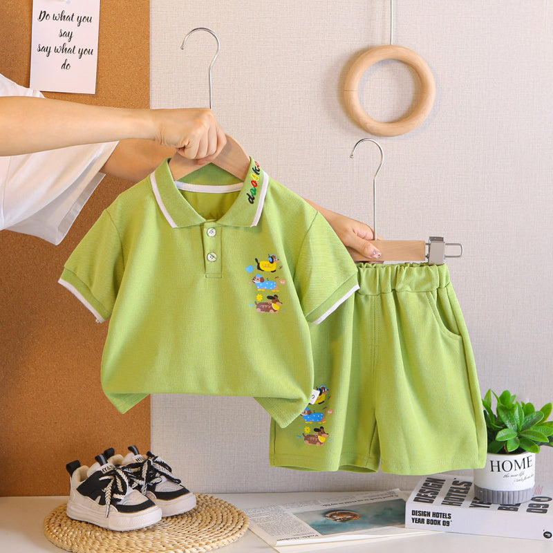 Boys' Outfit 2026 New Style Baby Children's Summer Clothes Stylish Three Little Dogs Polo Short Sleeve Two-Piece Set Trendy