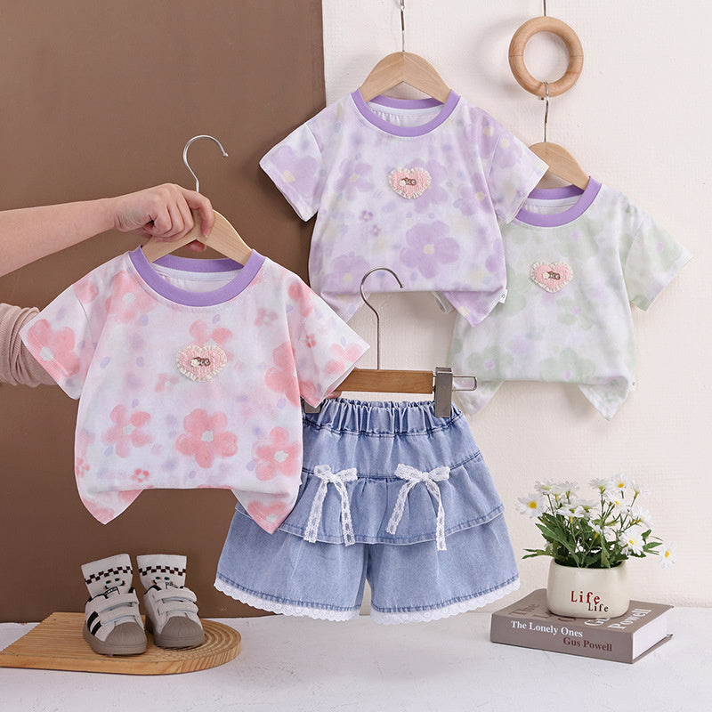 Girls' Outfit Set 2026 New Style Toddler Baby Summer Short-Sleeve Fashionable Two-Piece Children's Clothing Wholesale