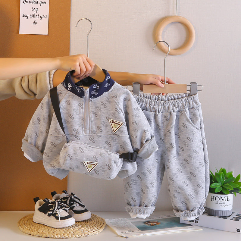 Boys' Outfit 2026 New Children's and Autumn Long-Sleeve Half-Zip Two-Piece Set Baby Spring Clothes Trendy