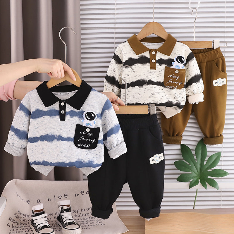 Children's Clothing Boys Long Sleeve New Baby Infant Kids Striped Clothes Two-Piece Set 1-3-5 Years Old Spring Autumn Stylish