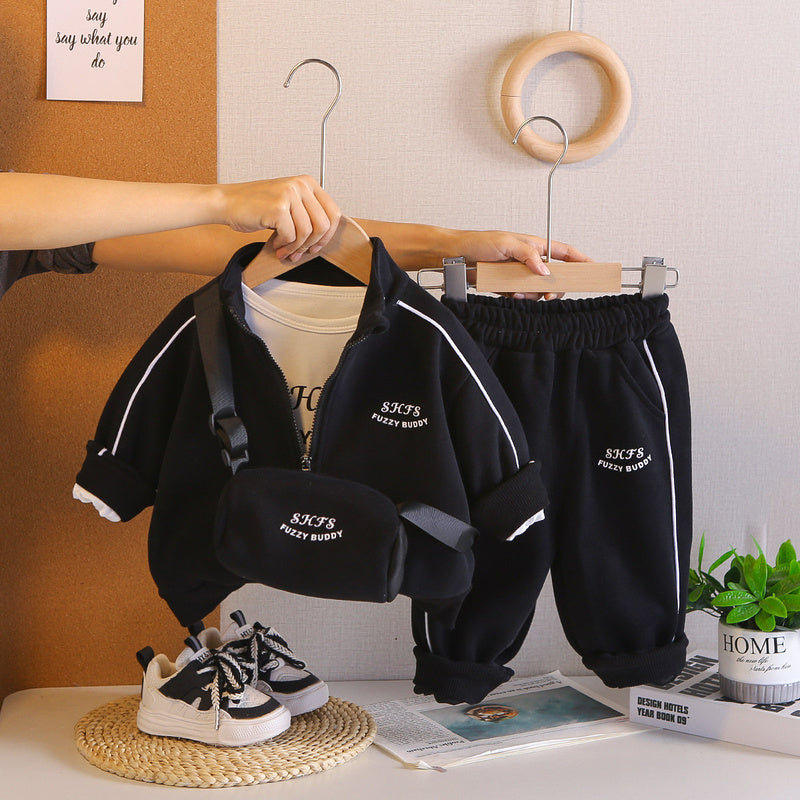 Boys' Outfit Set: Infant Toddler Stand Collar Three-Piece Suit, Children's Clothing for Boys Aged 1-3, Trendy Spring and Autumn Clothes