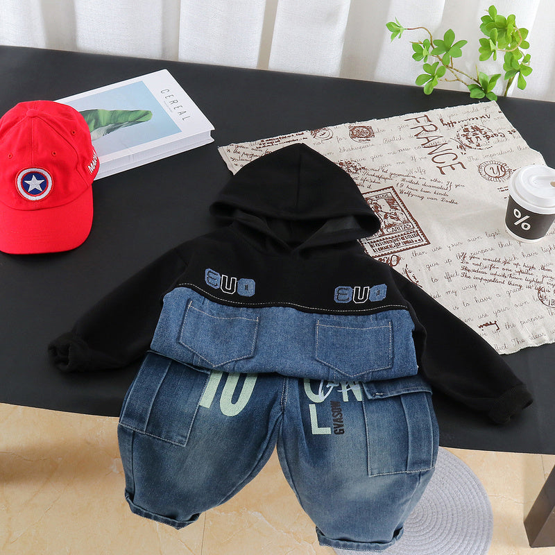 Boys' Outfit 2026 New Spring and Autumn Casual Stylish Baby Hoodie Two-Piece Set Children's Clothing Wholesale