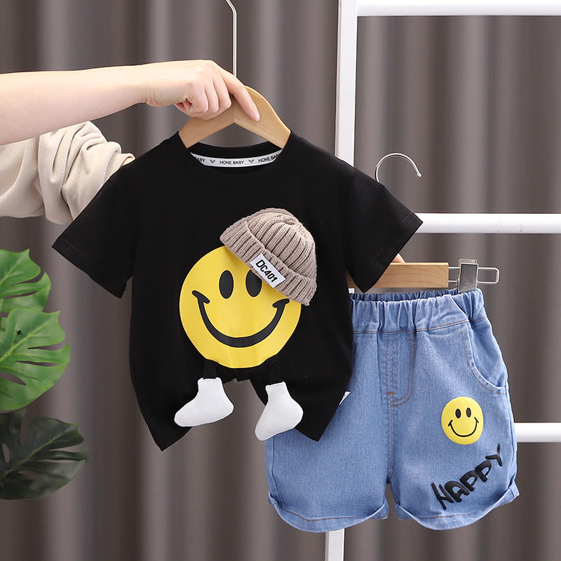 New summer clothes children's clothing, boys' suits for ages 3 and a half, 5-year-old little boys, 1-year-old baby clothes, 2-piece striped trendy outfits