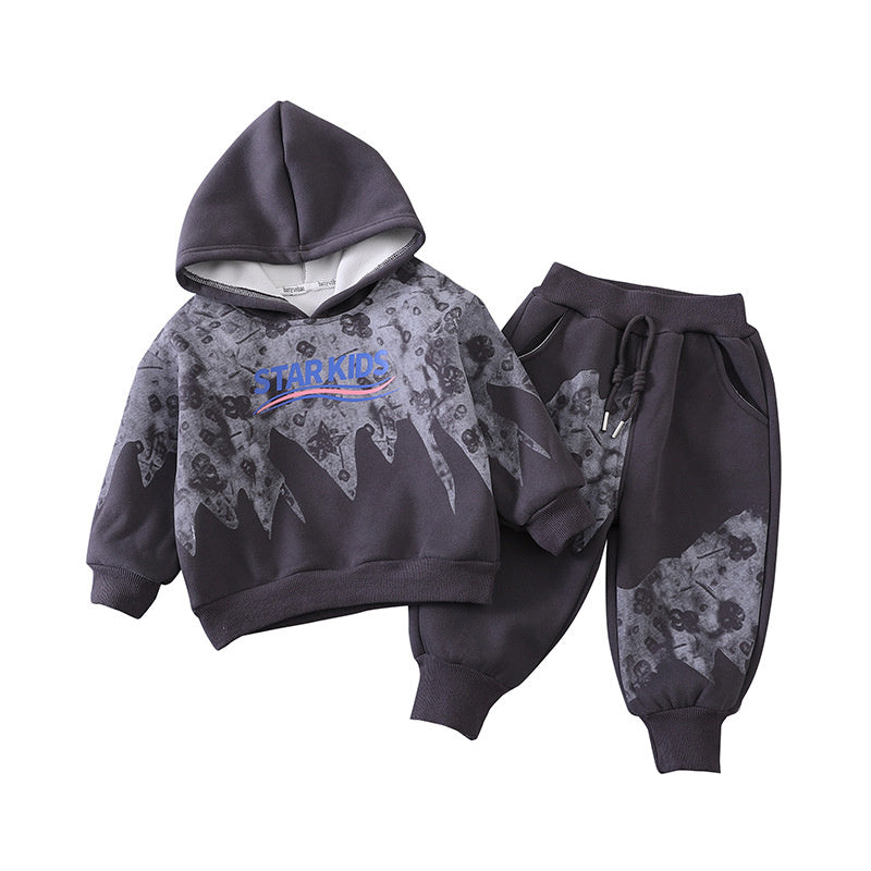 Boys' Autumn and Fleece-Lined 2026 New Fashionable Children's Outfit Boys, Winter Sweatshirt Two-Piece Set for Boys