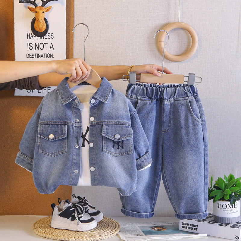 Outfit 2026 New Fashionable Infant Boys' Spring and Autumn Long-Sleeve Denim Jacket Three-Piece Set